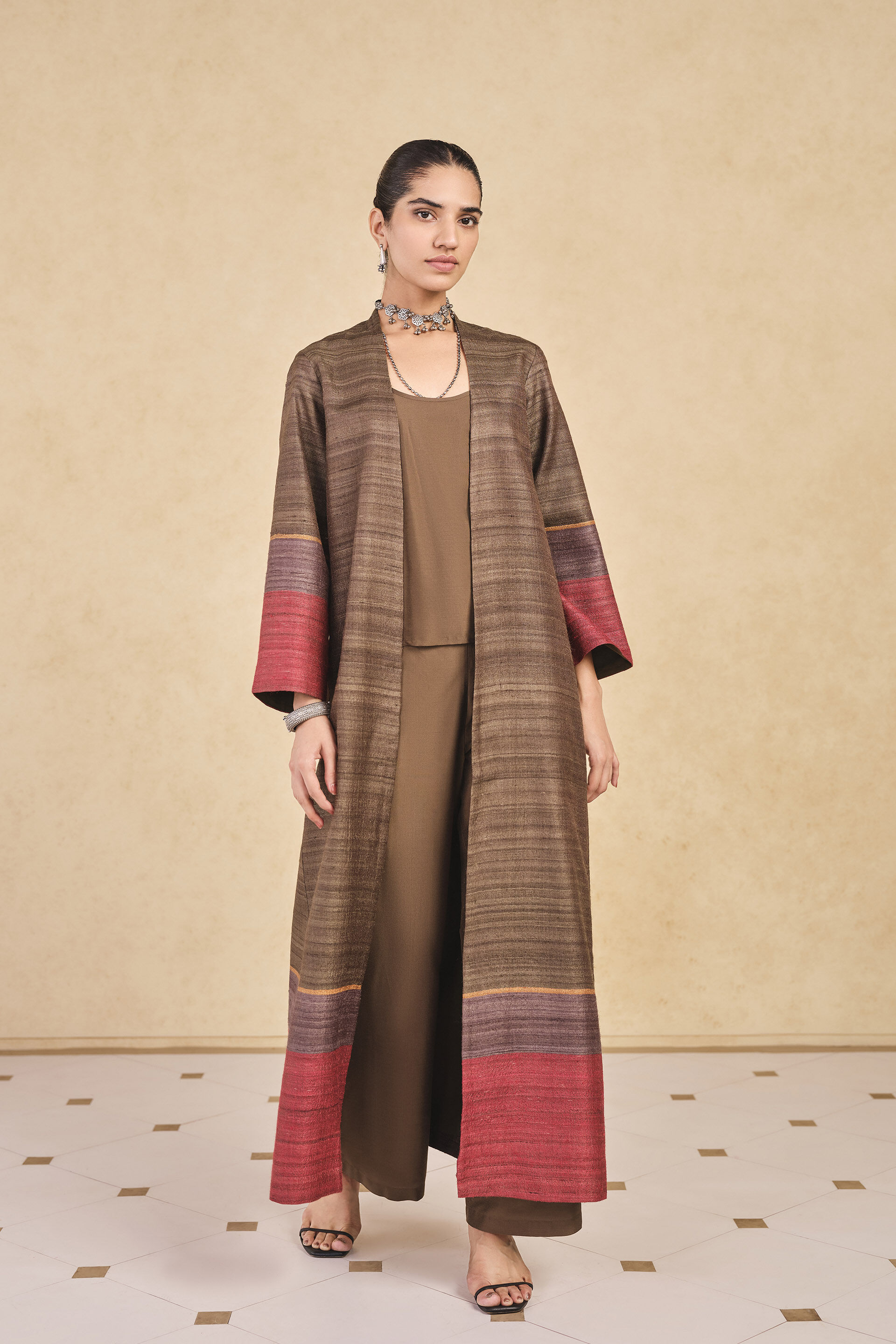 Rufaro Silk Jacket Set - Brown